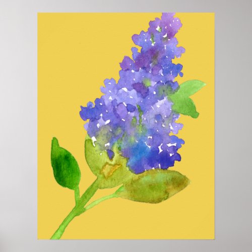 Purple Lilac Watercolor Flower Yellow Poster