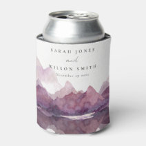Rustic Countryside Lake Village Landscape Wedding Can Cooler