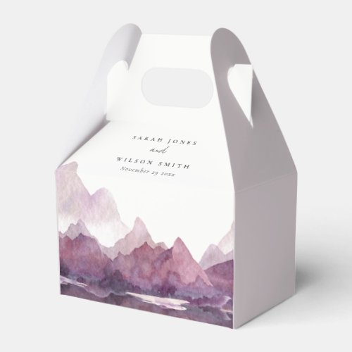 Purple Lilac Watercolor Mountain Lake Wedding Favor Boxes