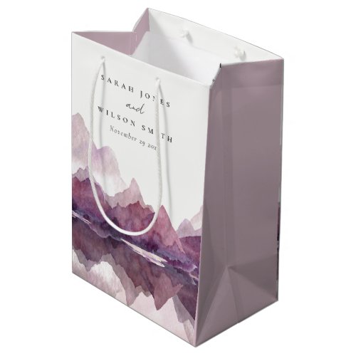 Purple Lilac Watercolor Mountain Lake Wedding Medium Gift Bag