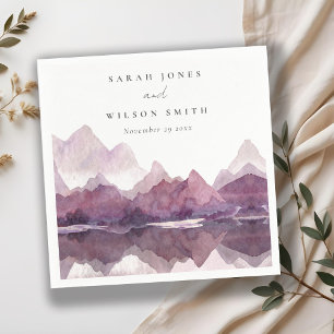 Purple Lilac Watercolor Mountain Lake Wedding Napkins