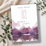 Purple Lilac Watercolor Mountain Lake Wedding Table Number<br><div class="desc">Purple Lilac Watercolor Mountain Lake Theme Collection.- it's an elegant script watercolor Illustration of  purple mountain lake with gentle reflections on mountains,  perfect Country destination wedding & parties. It’s very easy to customize,  with your personal details. If you need any other matching product or customization,  kindly message via Zazzle.</div>