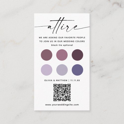 Purple Lilac wedding attire dress code palette QR Enclosure Card