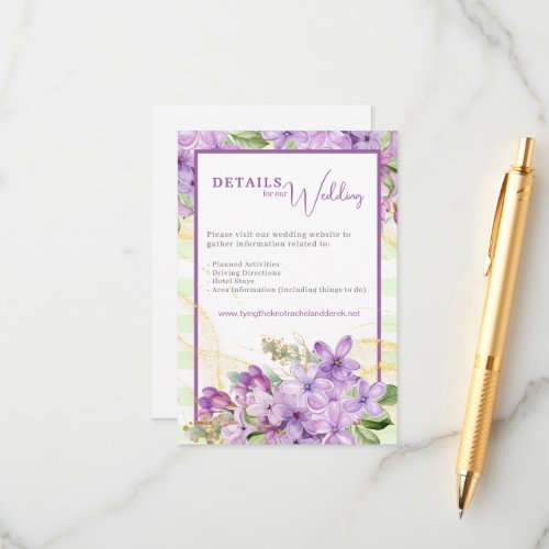 Purple Lilac Wedding Details Enclosure Card