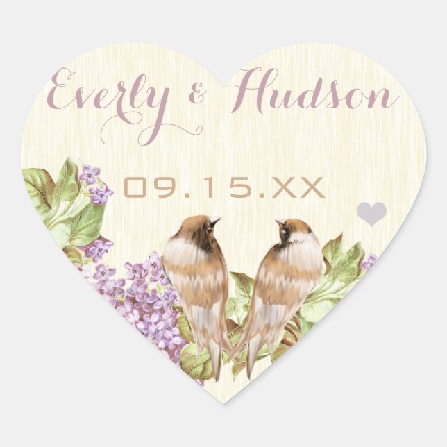 Purple Lilac Wedding Heart Sticker (Front)