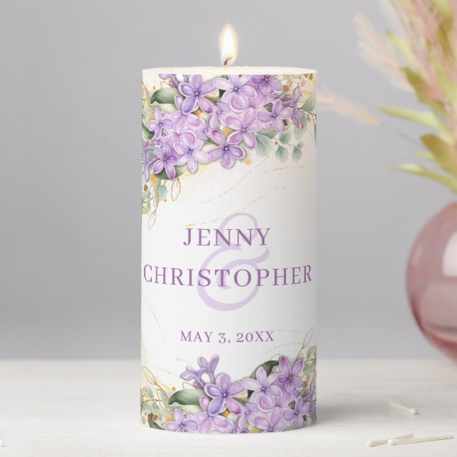 Purple Lilac Wedding Pillar Candle (In Situ)
