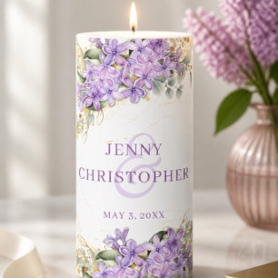 Purple Lilac Wedding Pillar Candle