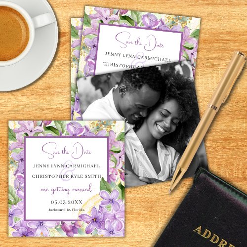 Purple Lilac Wedding Save the Date Photo Card