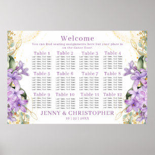 Purple Lilac Wedding Seating Chart (12 Tables)
