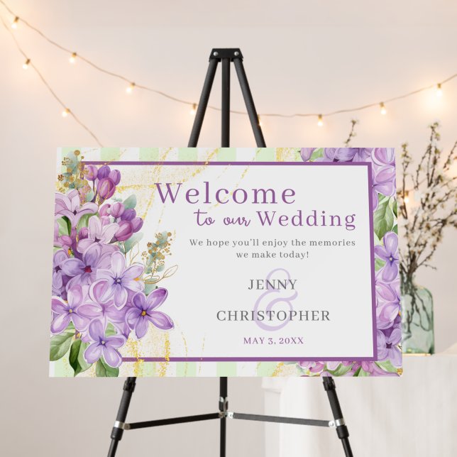 Purple Lilac Wedding Welcome Sign (In Situ (Stand))