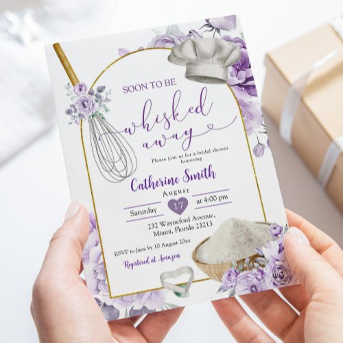 Purple Lilac Whisked Away Kitchen Bridal Shower Invitation