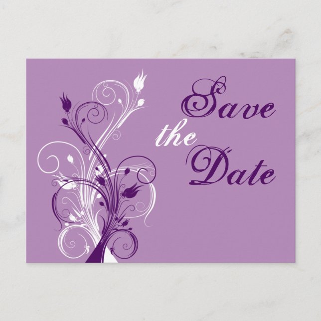 Purple Lilac White Floral Save the Date Post Card (Front)