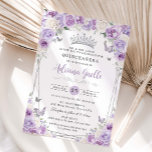 Purple Lilac White Floral Silver Quinceañera XV 16 Invitation<br><div class="desc">Personalize this elegant floral Quinceañera / Sweet 16 birthday invitation easily and quickly. Simply click the Edit Using Design Tools button to further edit the texts, change fonts and fonts colors. Featuring soft watercolor purple lilac, white flowers, a silver princess crown and butterflies. All text is editable. Perfect for quinceanera,...</div>