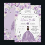 Purple Lilac White Floral Silver Quinceañera XV 16 Invitation<br><div class="desc">Personalize this elegant floral Quinceañera / Sweet 16 birthday invitation easily and quickly. Simply click the Edit Using Design Tools button to further edit the texts, change fonts and fonts colors. Featuring soft watercolor purple lilac, white flowers, a silver princess crown and butterflies. All text is editable. Perfect for quinceanera,...</div>