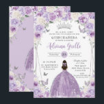 Purple Lilac White Floral Silver Quinceañera XV 16 Invitation<br><div class="desc">Personalize this elegant floral Quinceañera / Sweet 16 birthday invitation easily and quickly. Simply click the Edit Using Design Tools button to further edit the texts, change fonts and fonts colors. Featuring soft watercolor purple lilac, white flowers, a silver princess crown and butterflies. All text is editable. Perfect for quinceanera,...</div>