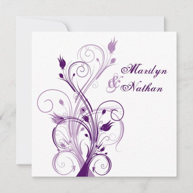 Purple Lilac White Floral Sq. Wedding Invitation 2 (Front)