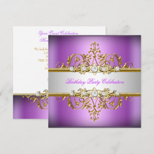 Purple Lilac White Gold Silver Birthday Party Invitation