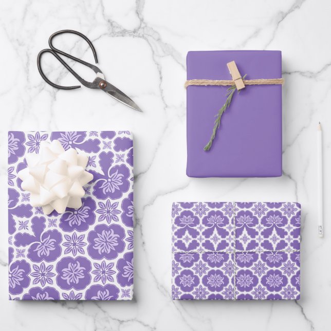 Purple, Lilac & White Moroccan Pattern Wrapping Paper Sheets (Front)