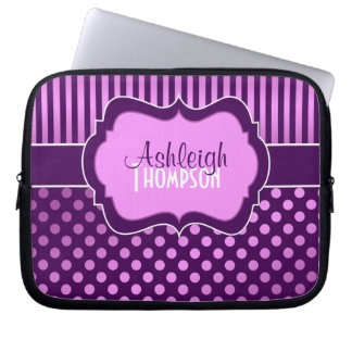 Purple Lilac White Polka Dot Stripe Laptop Sleeve