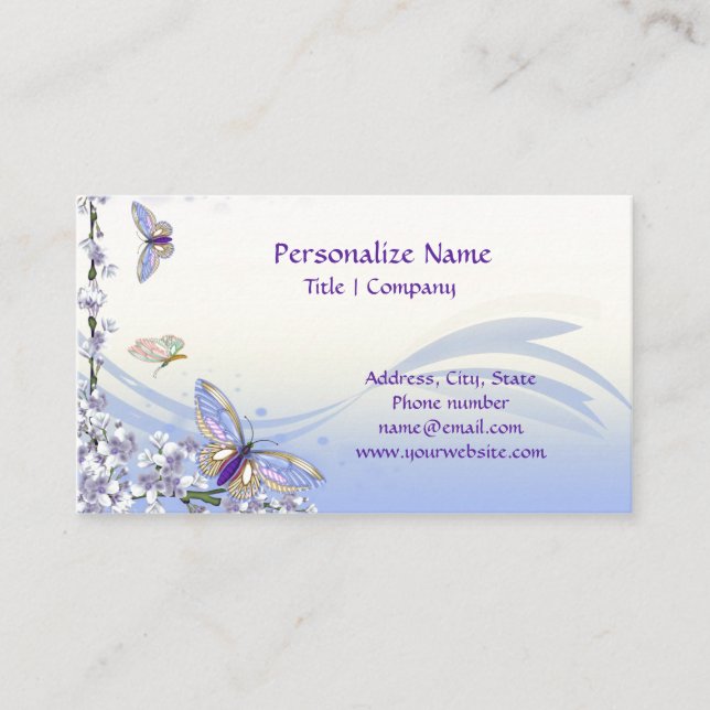 Purple Lilacs and Butterflies Artwork Business Card (Front)