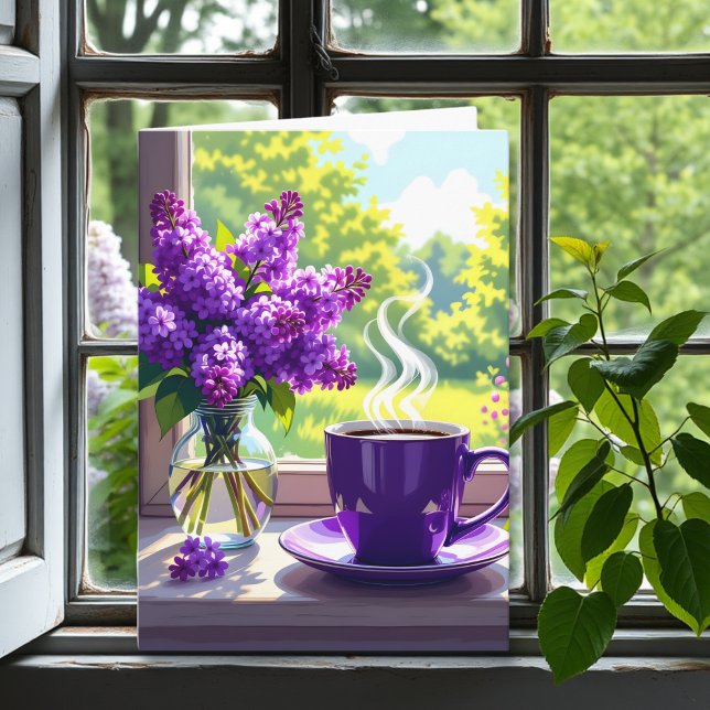 Purple Lilacs and Coffee Happy Birthday Niece Card (Creator Uploaded)