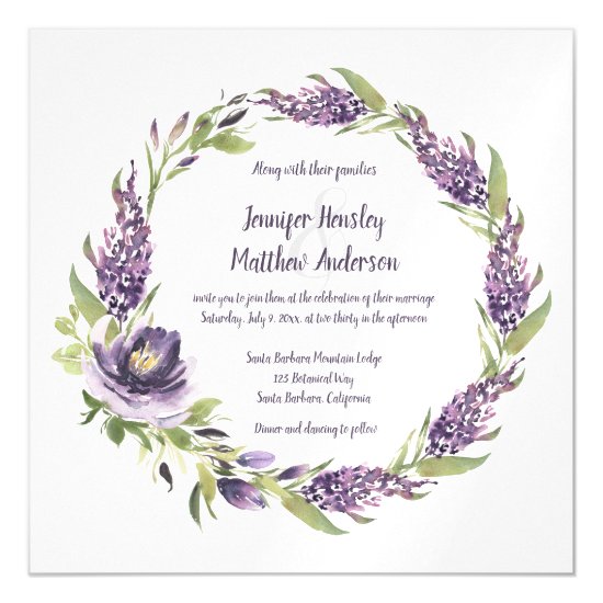 Purple Lilacs and Peonies Floral Wreath Wedding | Magnetic Invitation
