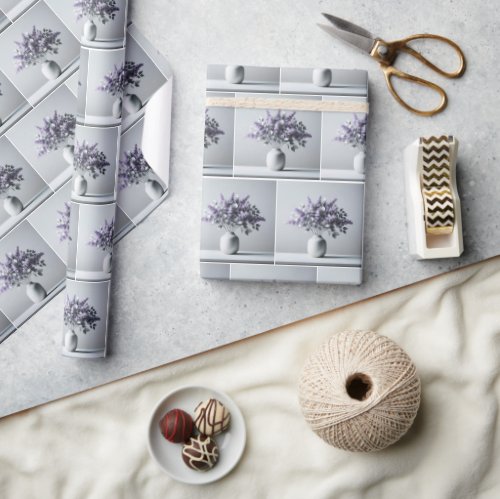 Purple Lilacs and Silver Leaves Bouquet Wrapping Paper