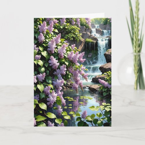 Purple Lilacs and Waterfalls Birthday Card