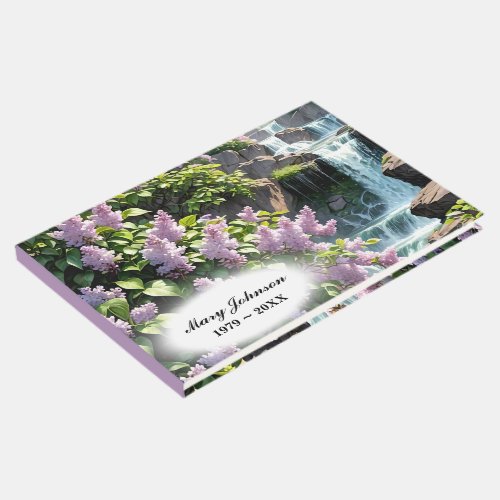 Purple Lilacs and Waterfalls For Memorial Service Guest Book