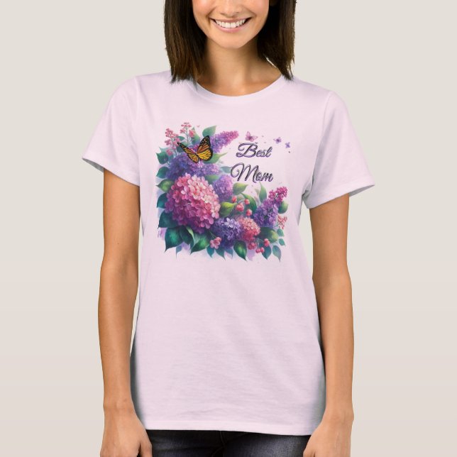 Purple Lilacs  Best Mom Floral T-Shirt (Front)
