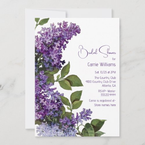 Purple Lilacs Bridal Shower Invitation