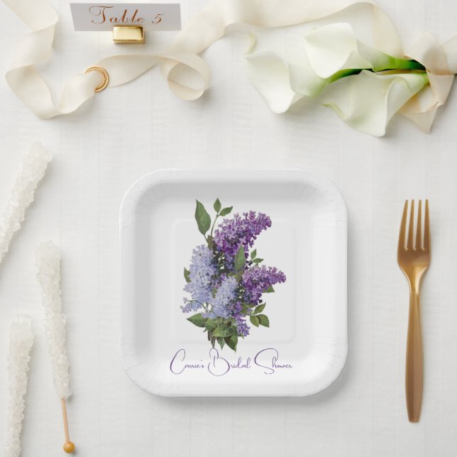 Purple Lilacs Bridal Shower Paper Plates (Wedding)