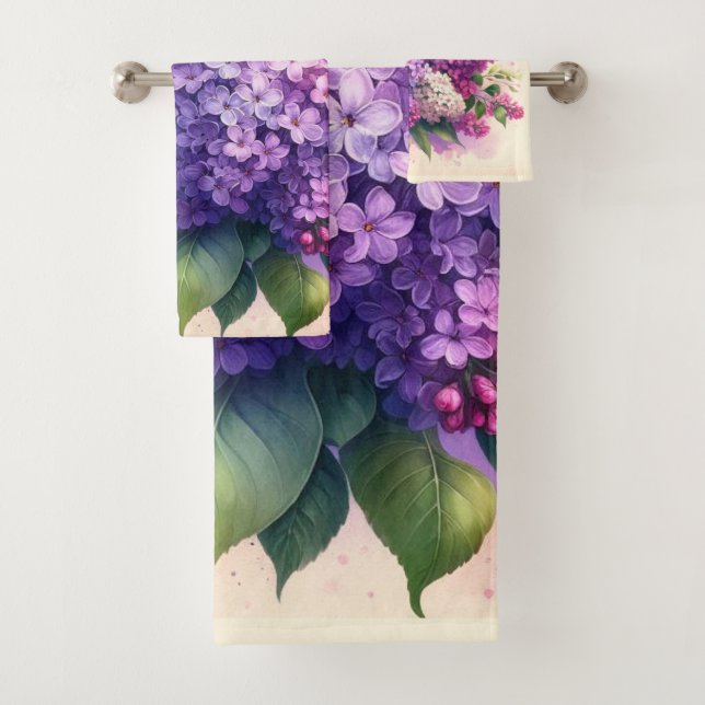 Purple Lilacs Floral  Monogram Towel Set (Insitu)