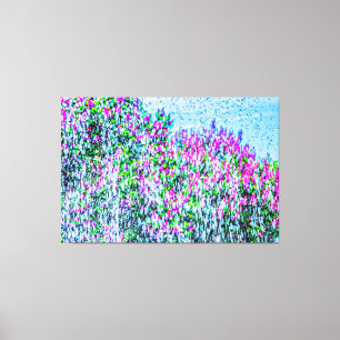 Purple Lilacs, Fountain Water, Blue Sky Canvas Print