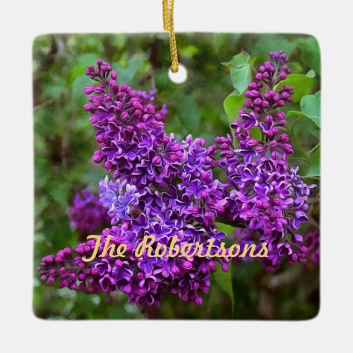 Purple Lilacs on a Spring Day Ceramic Personalized Ceramic Ornament
