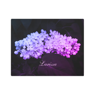 Purple Lilacs on Black Floral Photo Personalized Metal Print