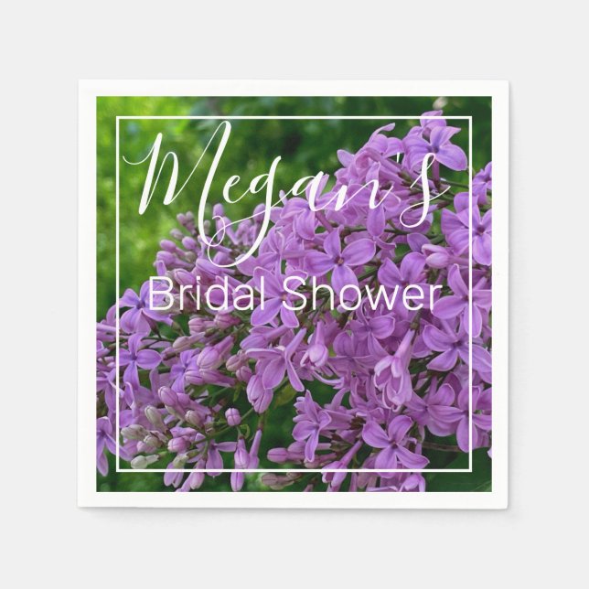 Purple lilacs romantic elegant purple floral photo napkins (Front)