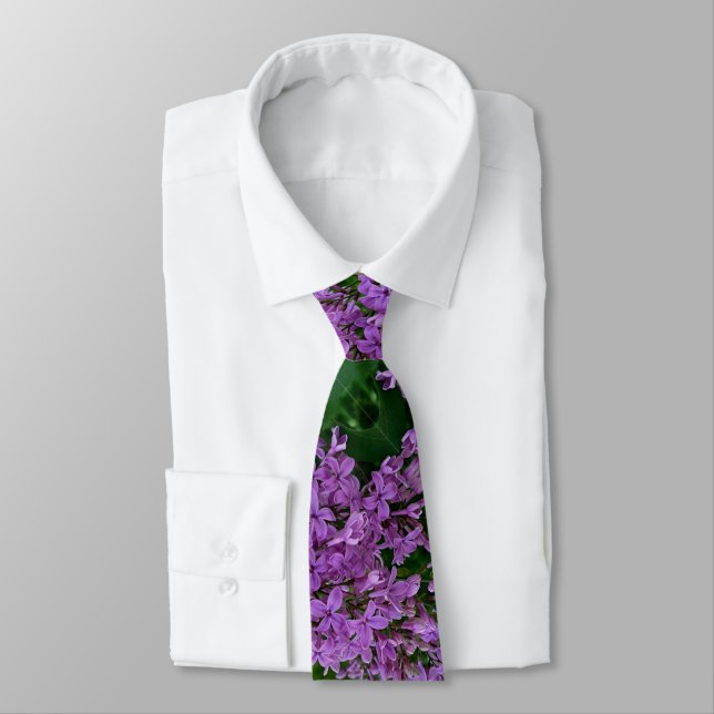 Purple lilacs romantic elegant purple floral photo neck tie (Tied)