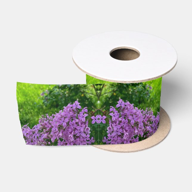 Purple lilacs romantic elegant purple floral photo satin ribbon (Spool)