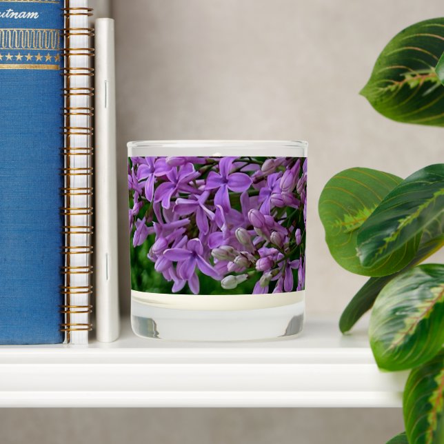 Purple lilacs romantic elegant purple floral photo scented candle (Shelf)