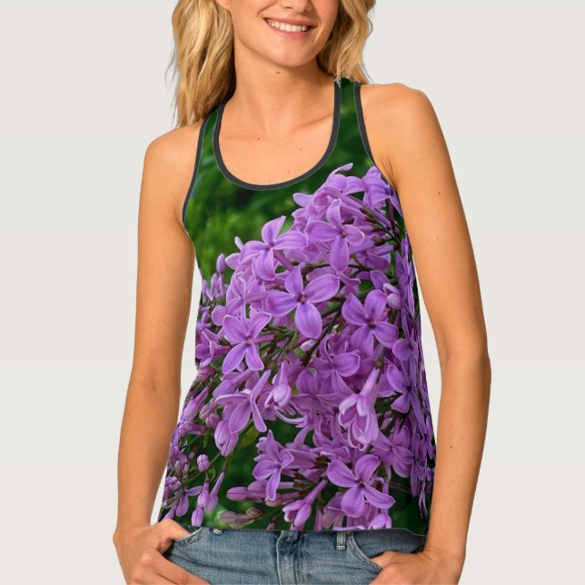 Purple lilacs romantic elegant purple floral photo tank top (Front)