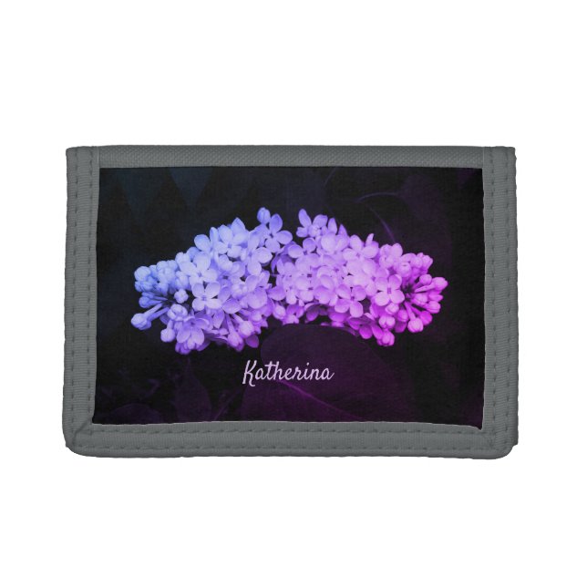  Purple Lilacs Script Personalized Photo Wallet (Front)