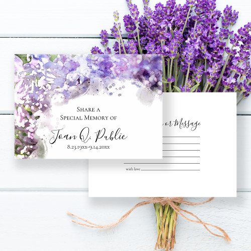 Purple Lilacs Watercolor Share A Memory Funeral Note Card