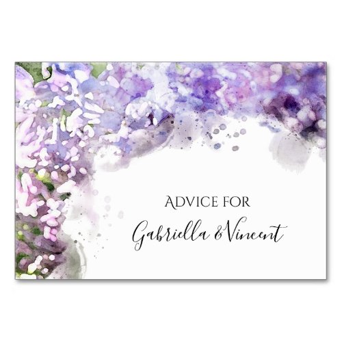 Purple Lilacs Watercolor Wedding Advice Cards