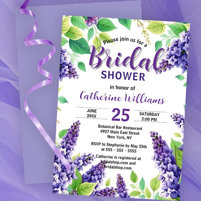 Purple Lilacs with Green Leaves Bridal Shower Invitation (Creator Uploaded)