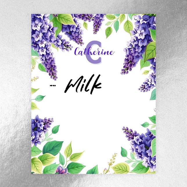 Purple Lilacs with Green Leaves Name and Initial Magnetic Dry Erase Sheet (Creator Uploaded)