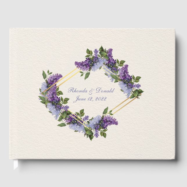Purple Lilics Romantic Wedding Guest Book (Front)
