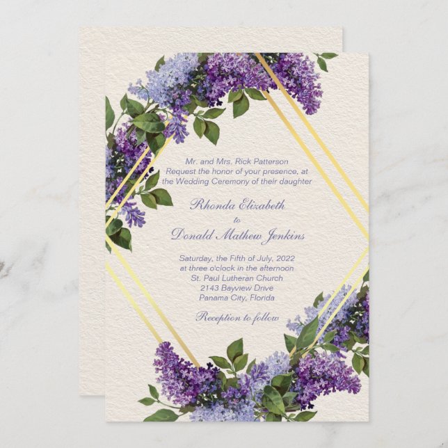 Purple Lilics Romantic Wedding Invitation (Front/Back)
