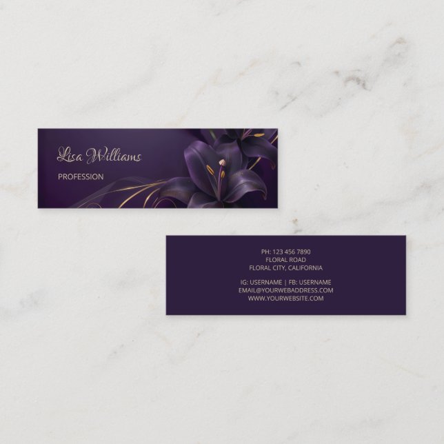 Purple Lilies 3D Flowers Luxury Business Card (Front/Back)