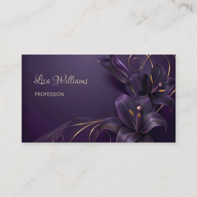 Purple Lilies 3D Flowers Luxury Business Card (Front)